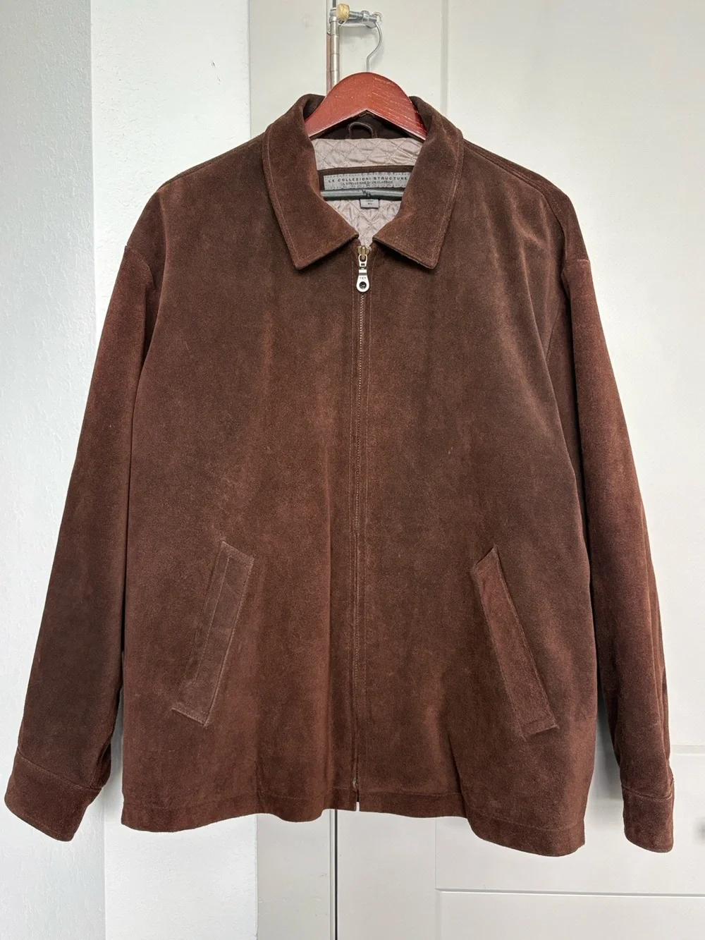 VINTAGE STRUCTURE LE COLLEZONI BROWN SUEDE LEATHER FULL ZIP JAVKET MENS XL